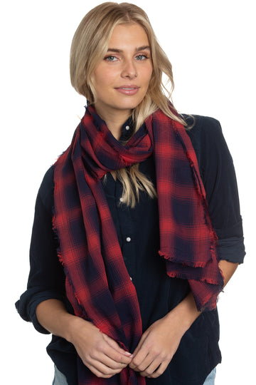 Scarf in Red Light Batiste Plaid